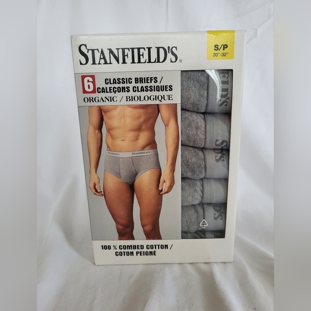 Stanfield's Men's Gray Classic Organic Briefs - 6 Pack, Size Small, Sealed Box